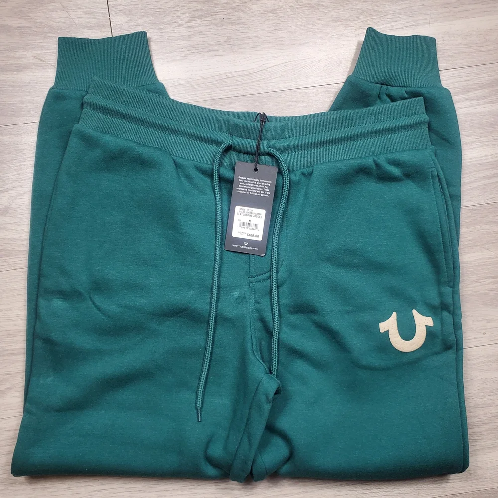 NEW True Religion Emerald Green Joggers with Drawstring Waist Mens Medium Green